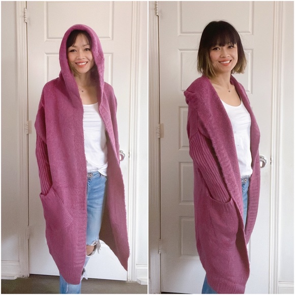 016 Cozy Magenta Oversized Pocket Long Cardigan - Picture 2 of 5